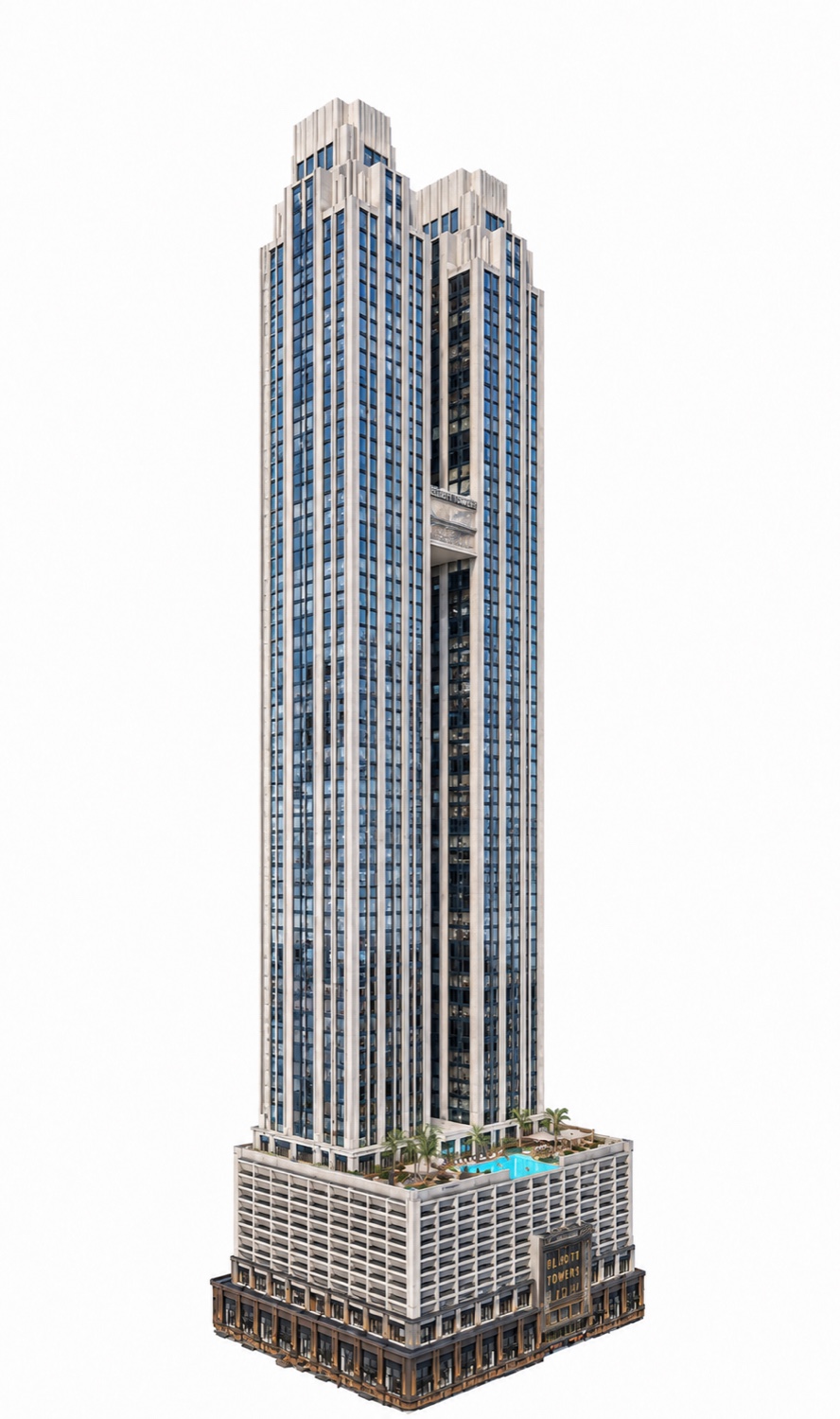 Elliott Towers concept rendering, dual tower in daylight